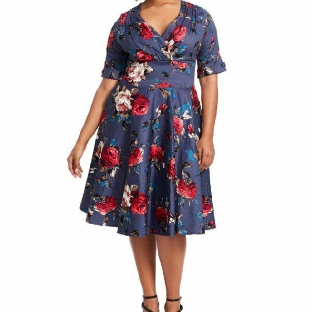 XL UNIQUE VINTAGE Delores Dress Navy Floral Print